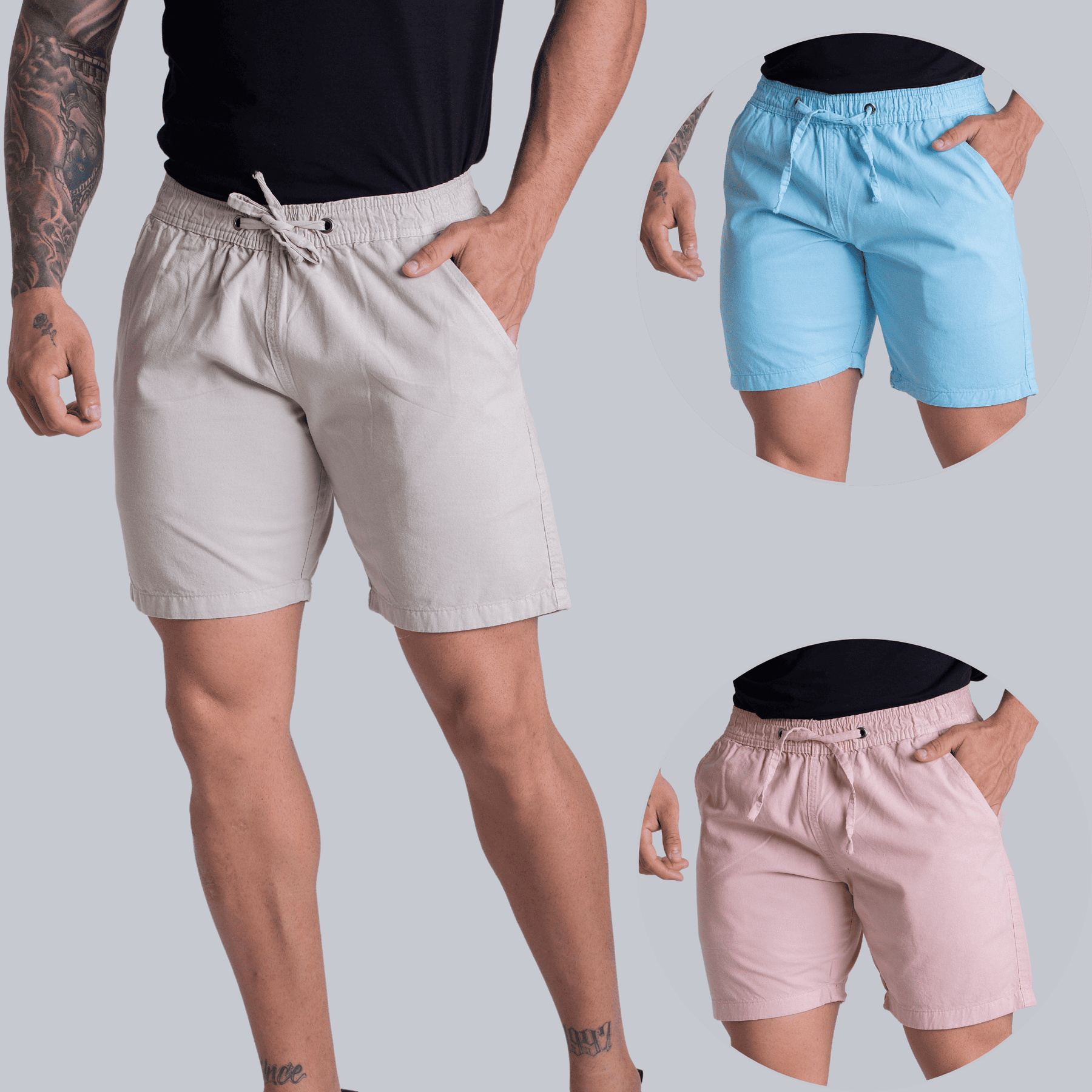 Kit 3 Short Mauricinho Sarja Brim Bermuda Masculina Colorida
