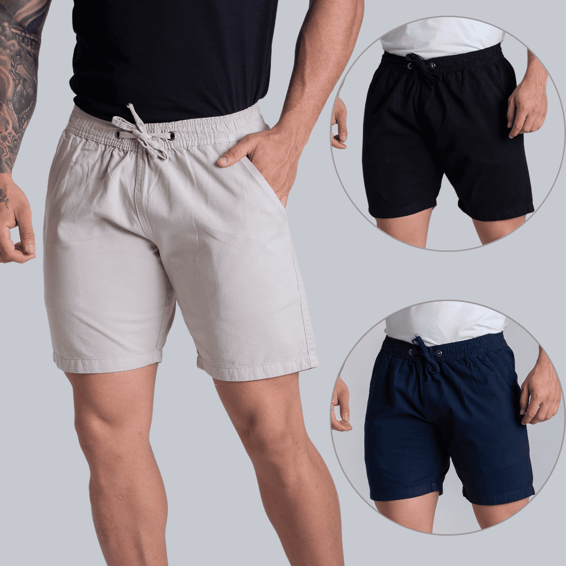 Kit 3 Short Mauricinho Sarja Brim Bermuda Masculina Colorida