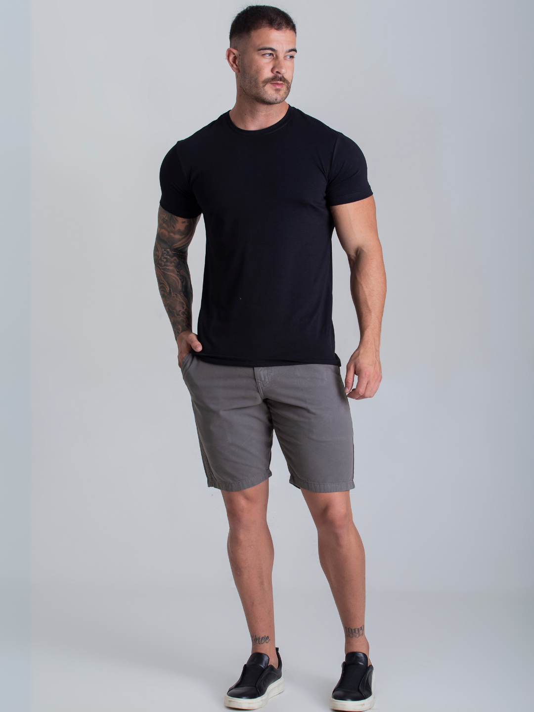 Bermuda Masculina Social Cinza Sarja Chino Brim