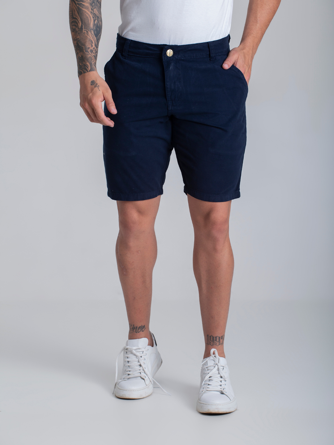 Bermuda Masculina Azul Marinho Social Sarja Verão