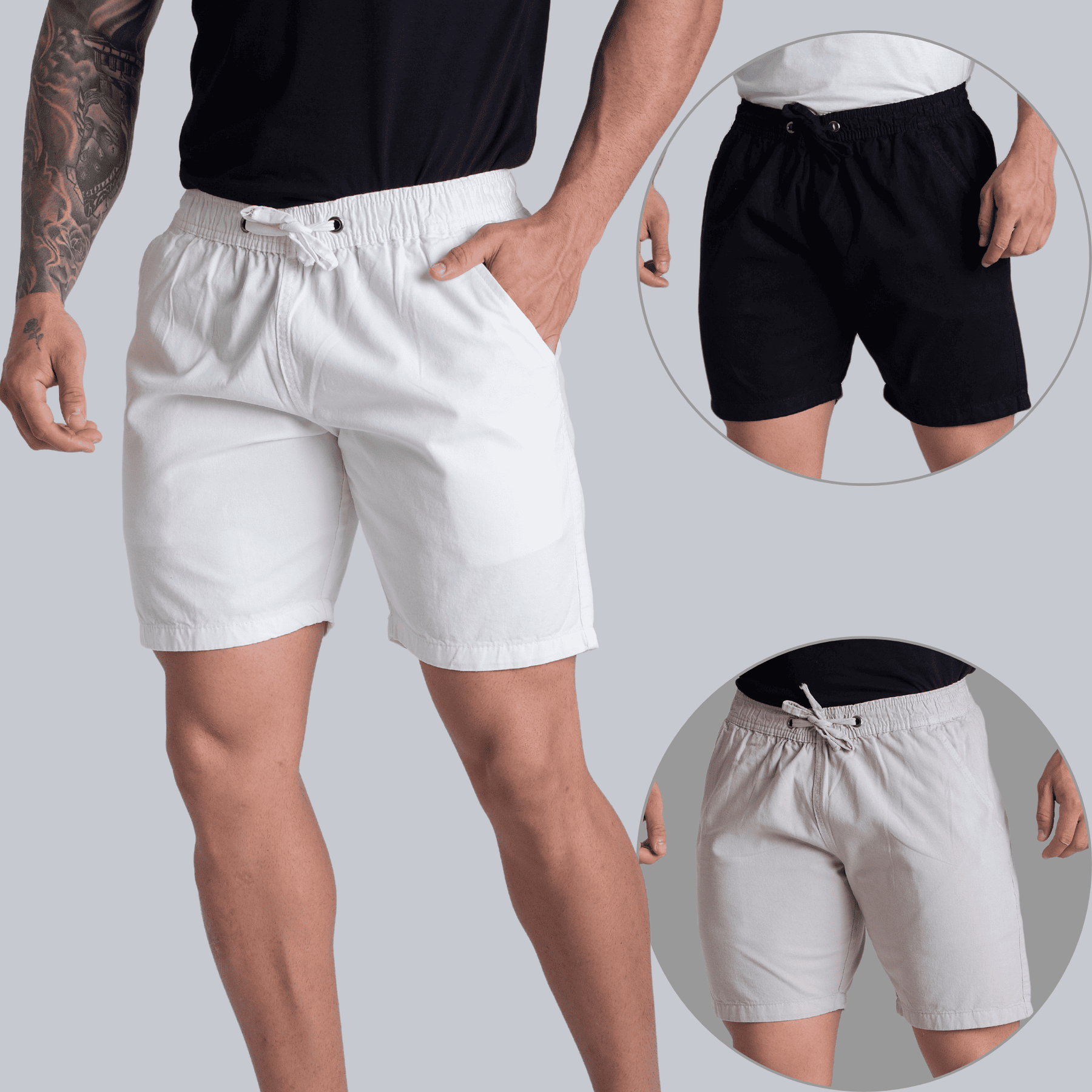 Kit 3 Short Mauricinho Sarja Brim Bermuda Masculina Colorida