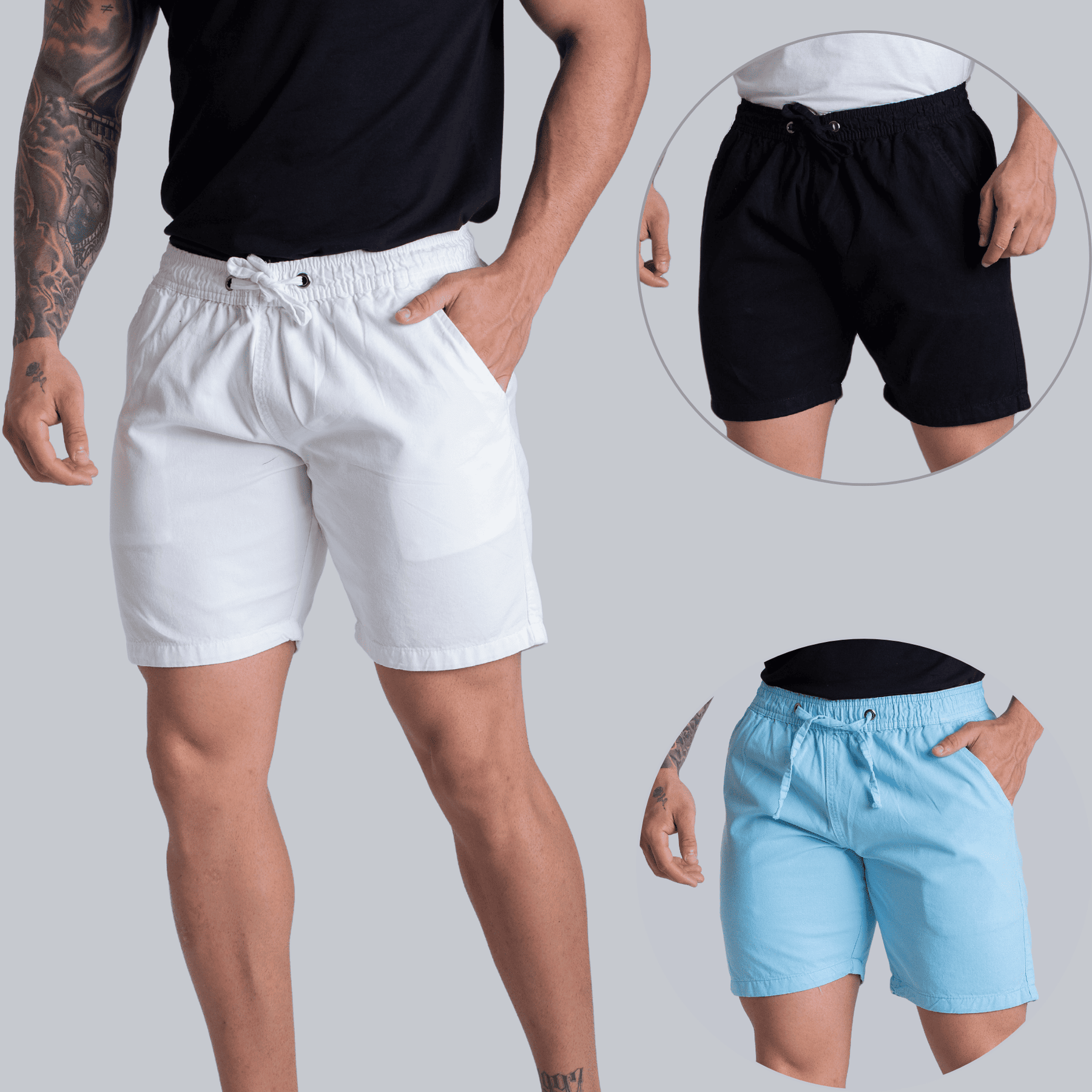 Kit 3 Short Mauricinho Sarja Brim Bermuda Masculina Colorida