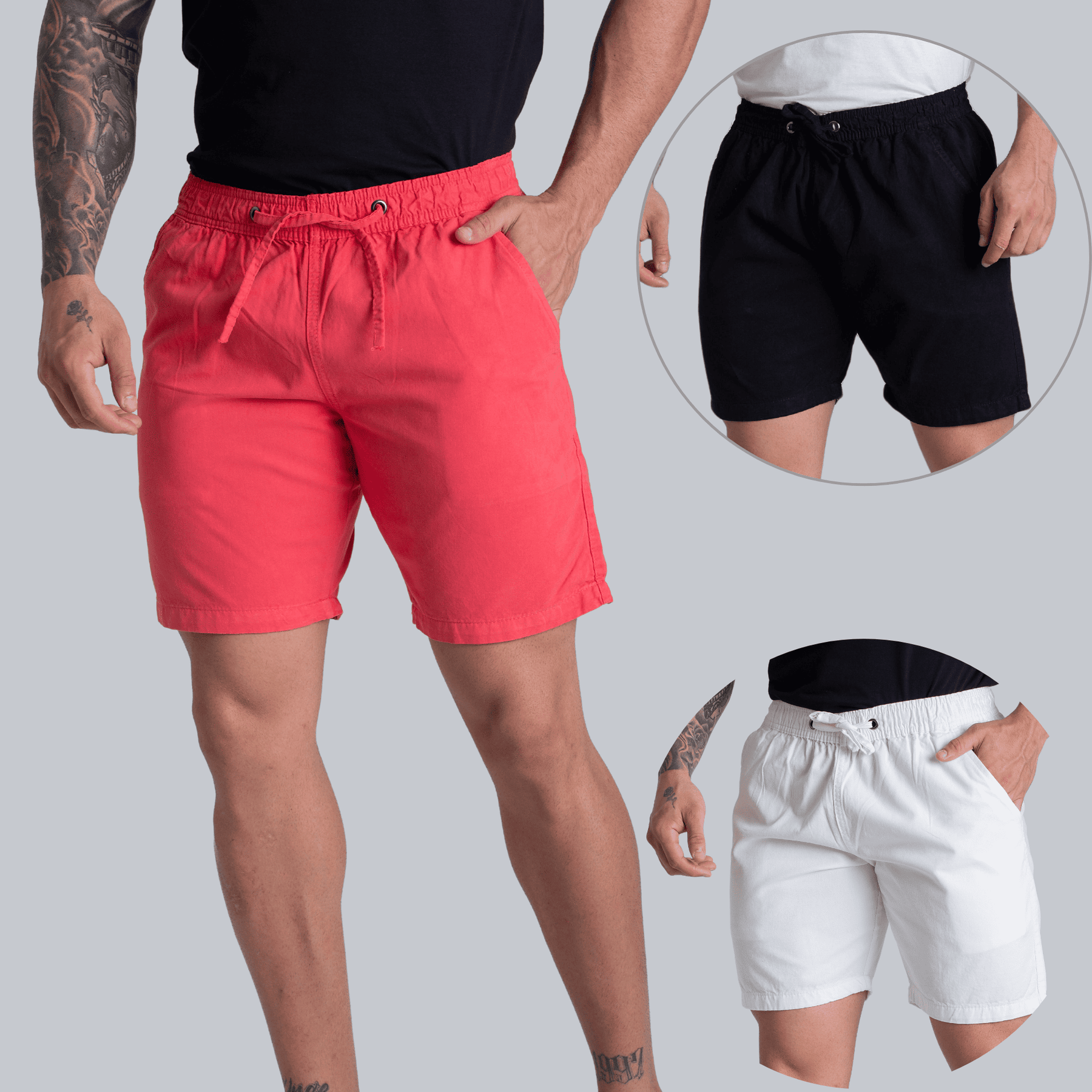 Kit 3 Short Mauricinho Sarja Brim Bermuda Masculina Colorida