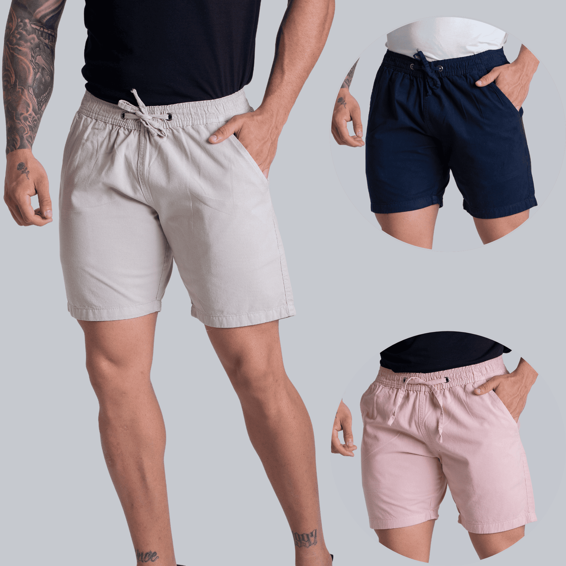 Kit 3 Short Mauricinho Sarja Brim Bermuda Masculina Colorida