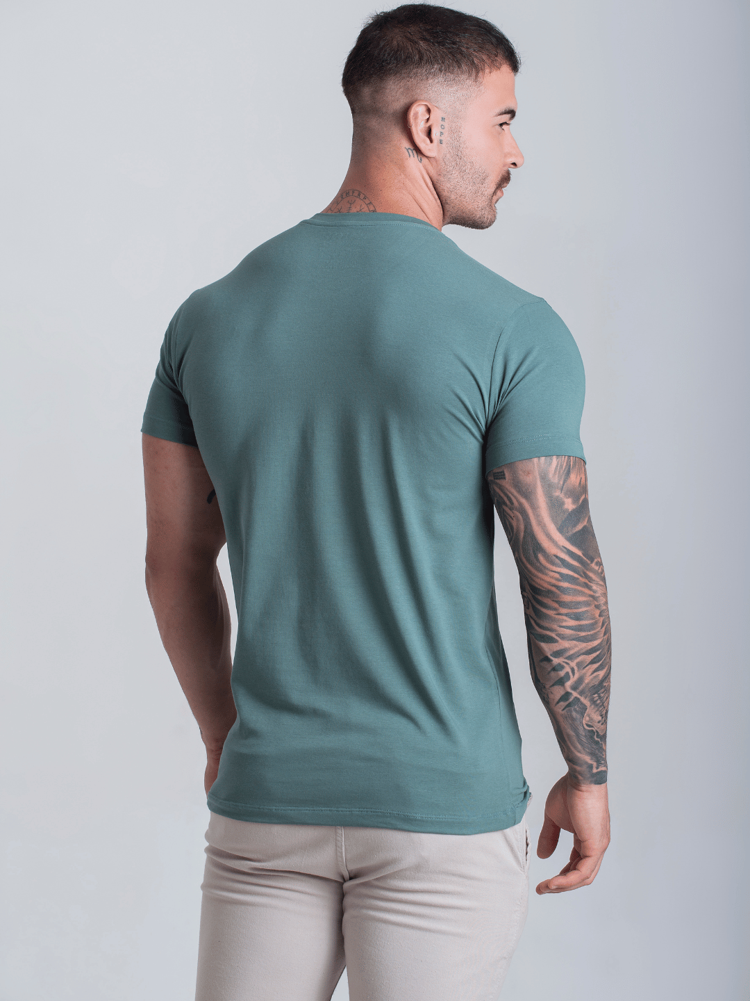 Camiseta  Masculina C/ Elastano Verde Algodão Camisa Fio Egípcio