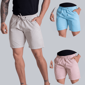 Kit 3 Short Mauricinho Sarja Brim Bermuda Masculina Colorida