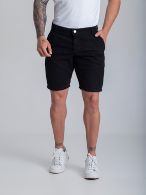 Bermuda Social Masculina Preta Sarja Brim Chino Preto