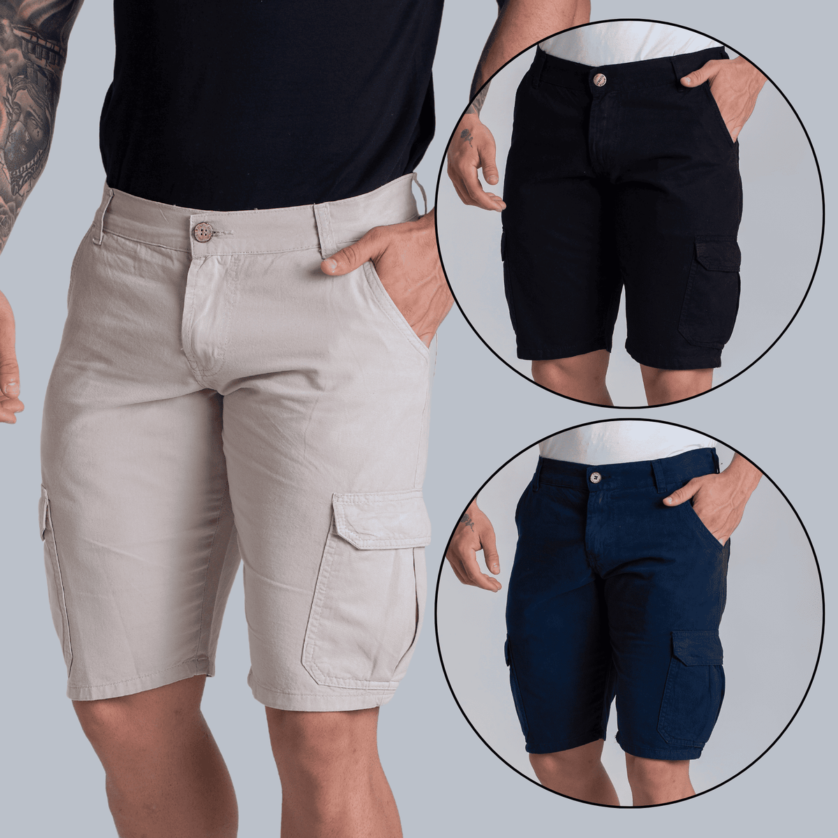 Kit 3 Bermudas Cargo