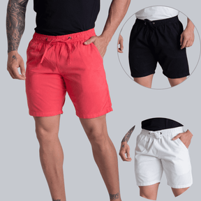 Kit 3 Short Mauricinho Sarja Brim Bermuda Masculina Colorida